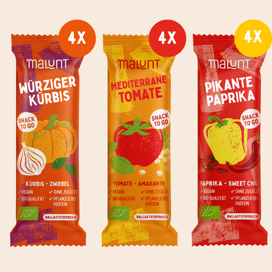 12er Mixbox mit allen 3 Sorten "Tomate, Paprika & Kürbis" - bio+vegan